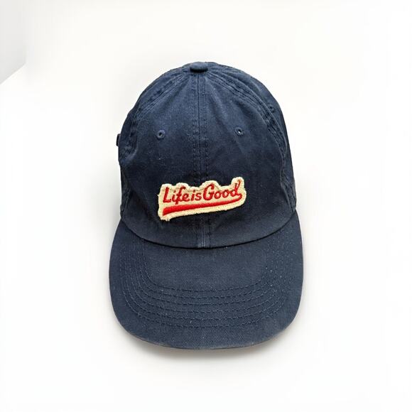LIFE IS GOOD Unisex Navy Blue 100% Cotton Adjustable Strapback Hat Baseball Cap - Picture 1 of 9
